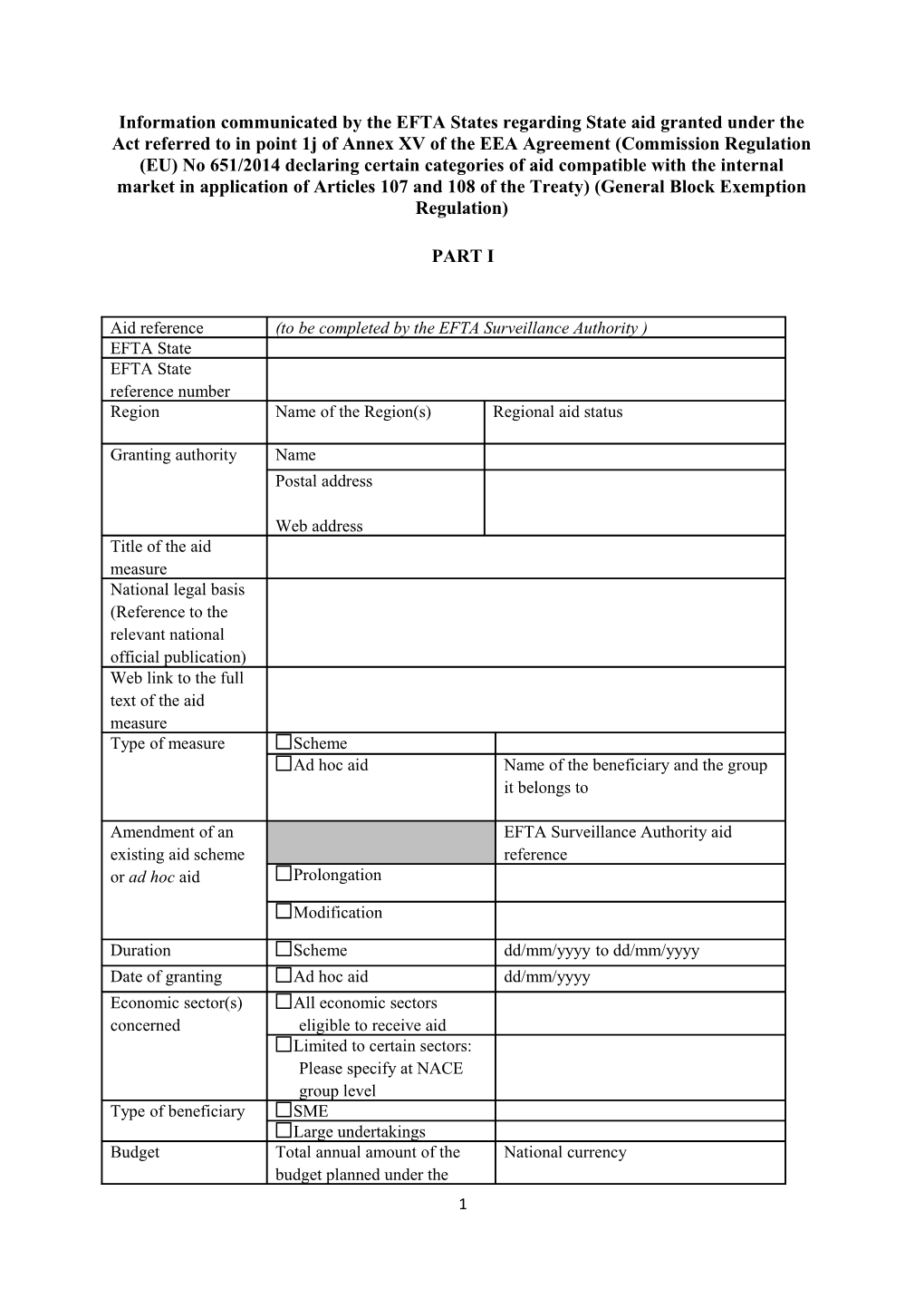 Information Communicated by the EFTA States Regarding State Aid Granted Under the Act