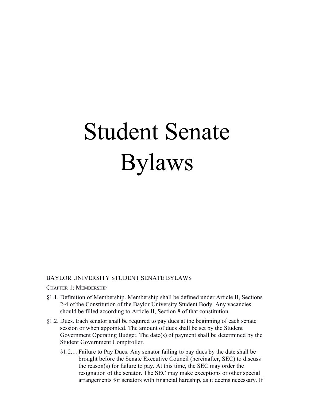 Baylor University Student Senate Bylaws