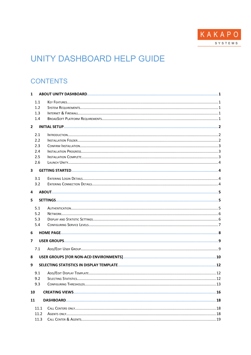 UNITY Dashboard HELP GUIDE