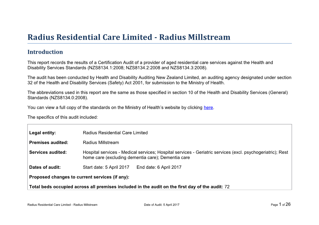 Radius Residential Care Limited - Radius Millstream
