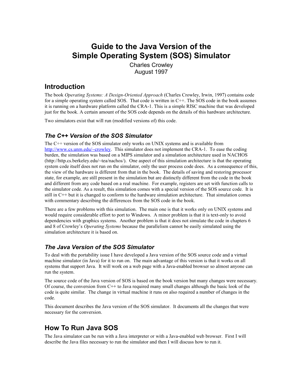 Guide to the Java Version of the Simple Operating System (SOS) Simulator