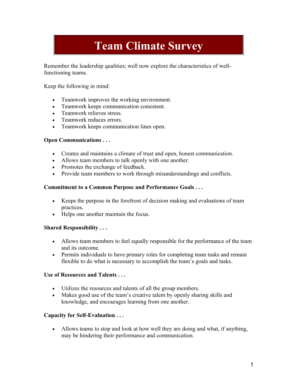 Team Climate Survey