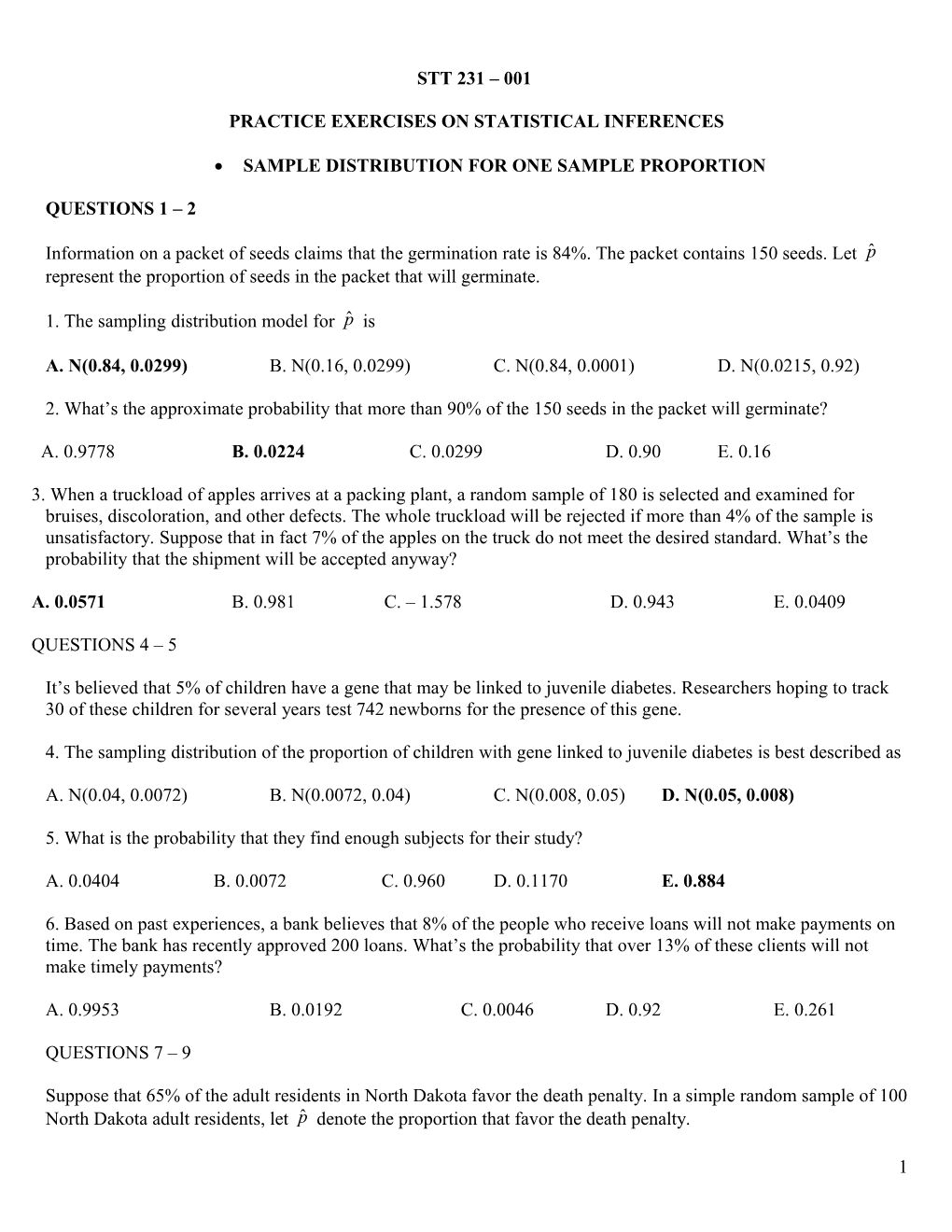 Practice Exercises on Statistical Inferences