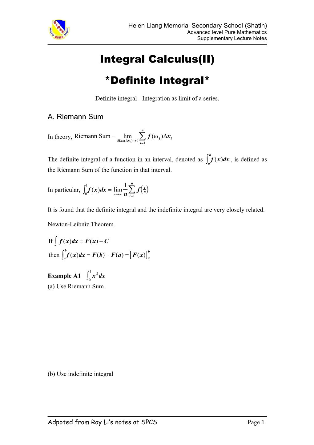 Integral Calculus(II)