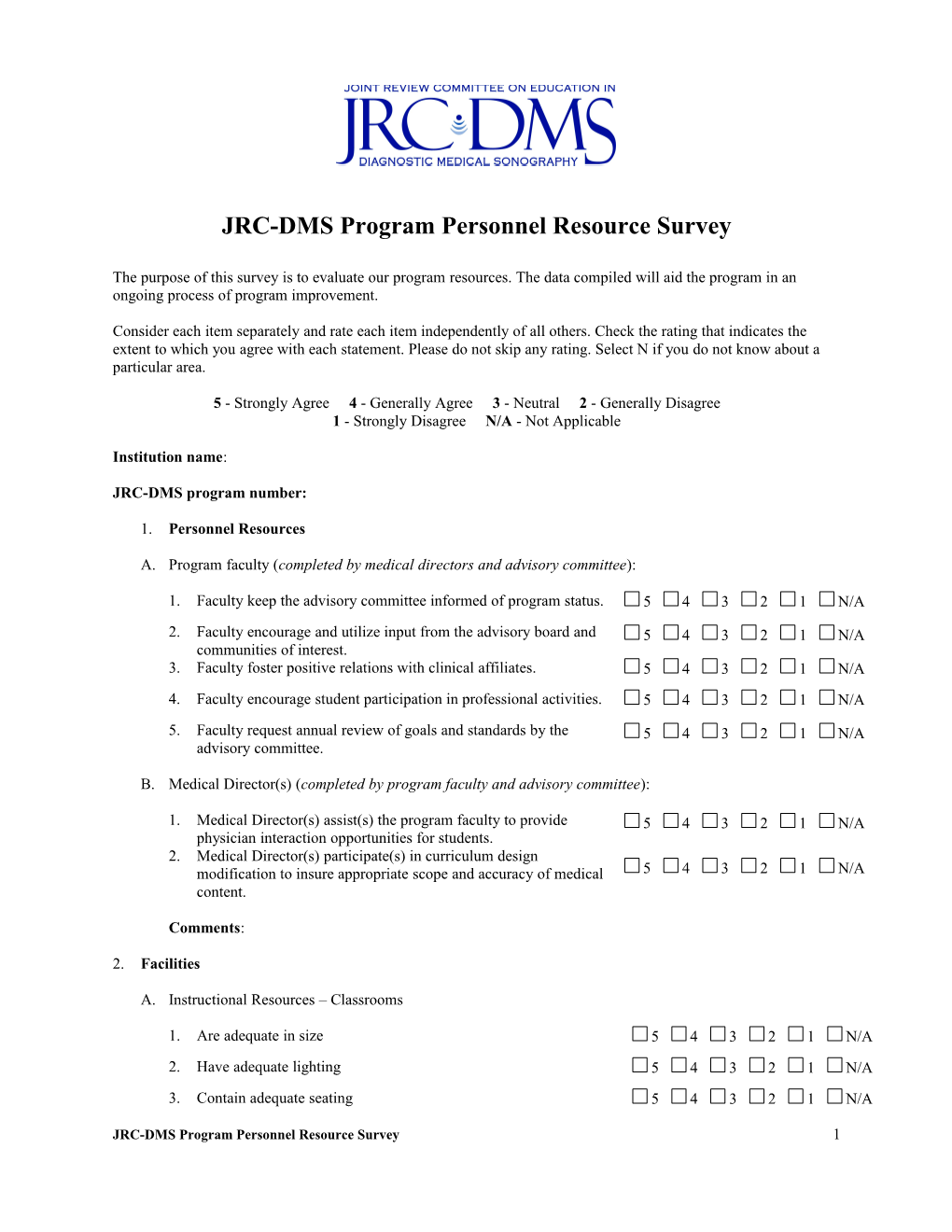 JRC-DMS Program Personnel Resource Survey