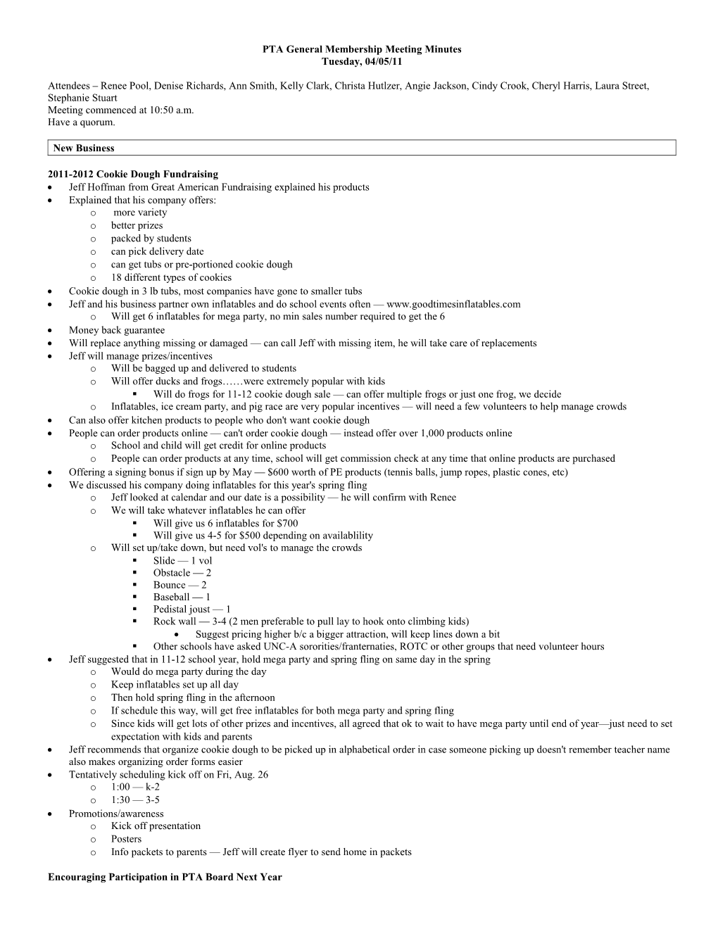 PTA General Membership Meeting Minutes