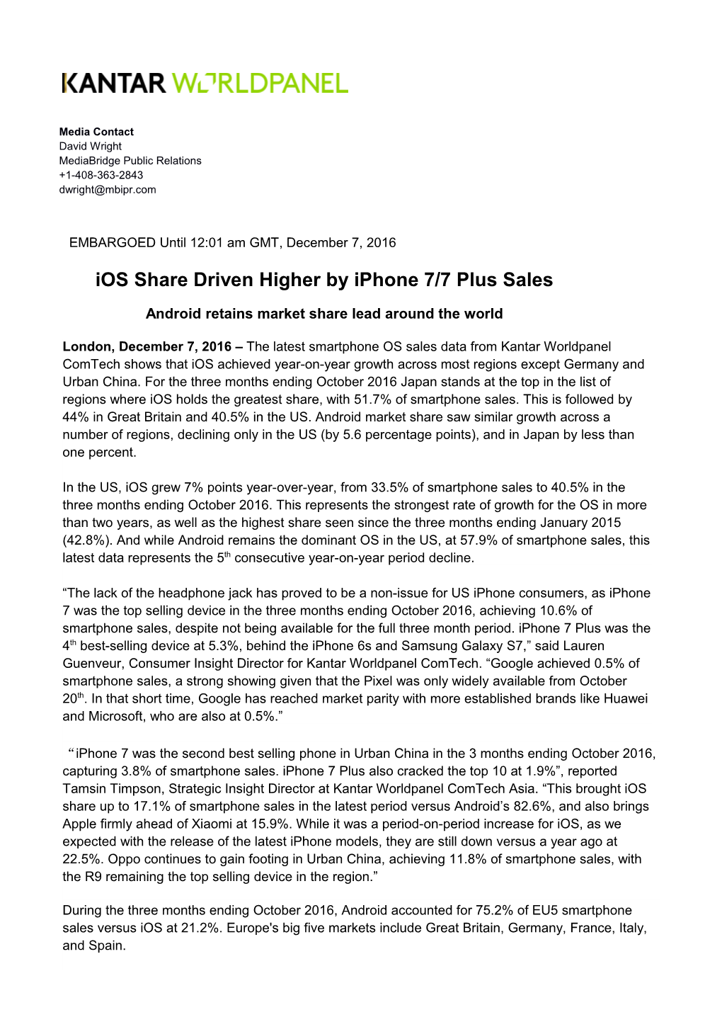 Ios Share Driven Higher by Iphone 7/7 Plus Sales