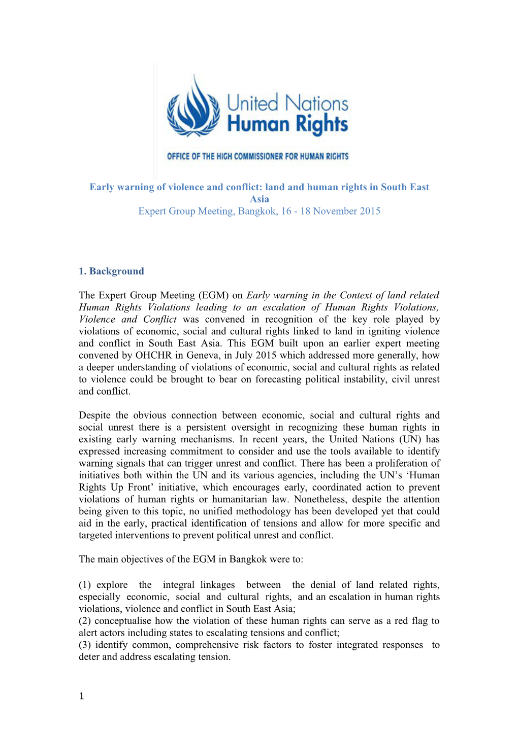 Early Warning of Violence and Conflict: Land and Human Rights in South East Asia