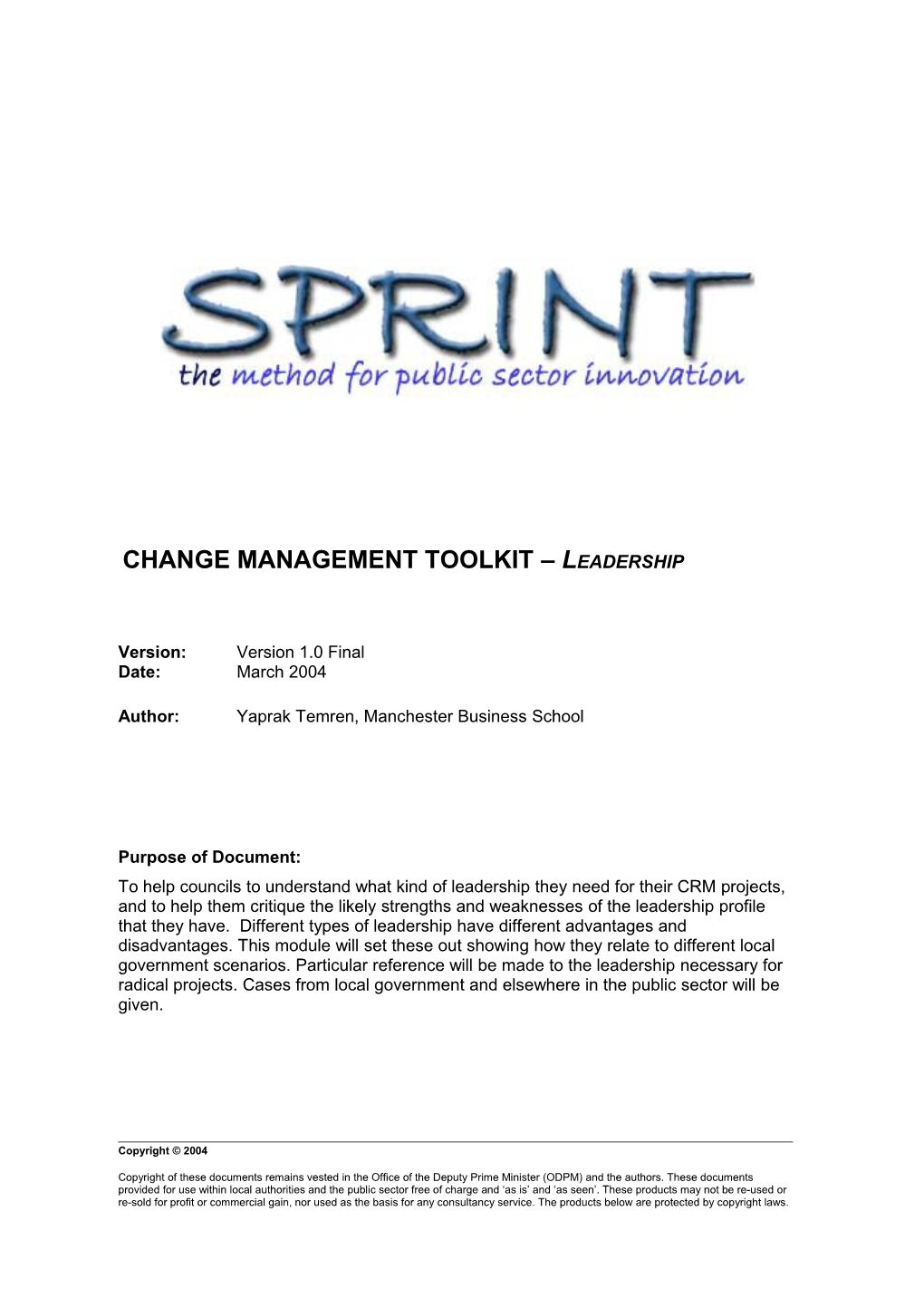 CHANGE MANAGEMENT TOOLKIT Leadership