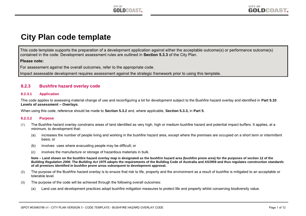 Bushfire Hazard Overlay Code