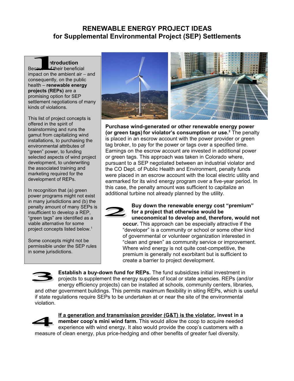 Top Ten Project Ideas: Renewable Energy