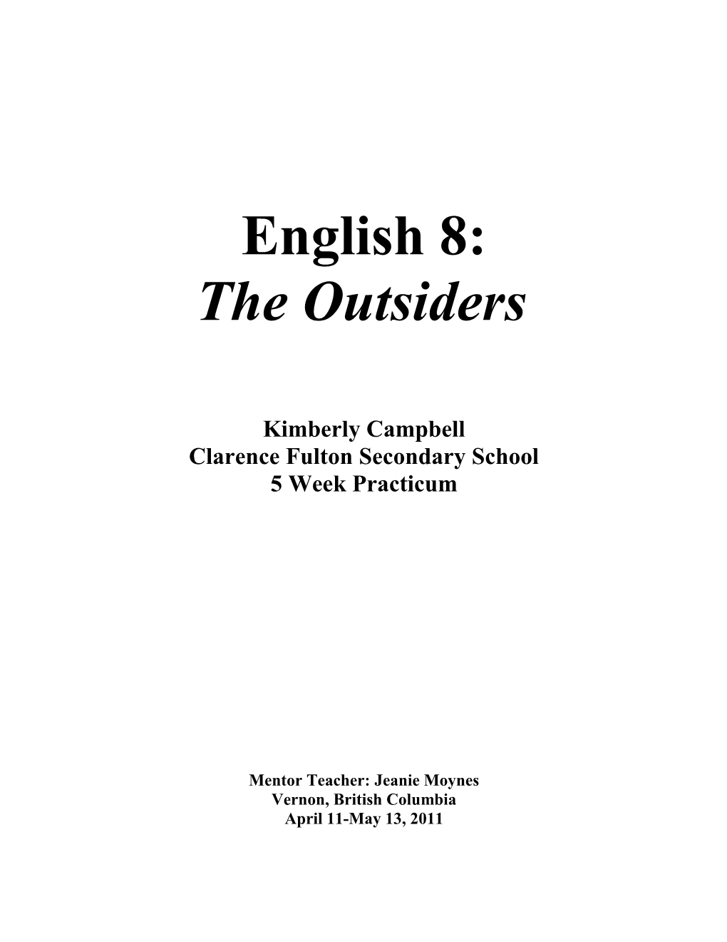 Lesson 1 Introduction to the Outsiders