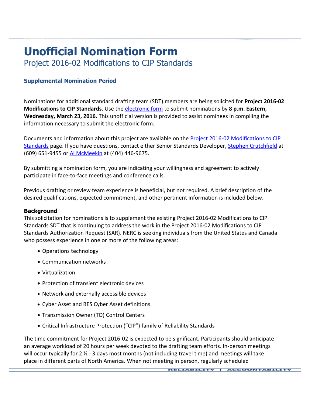 Unofficial Nomination Form