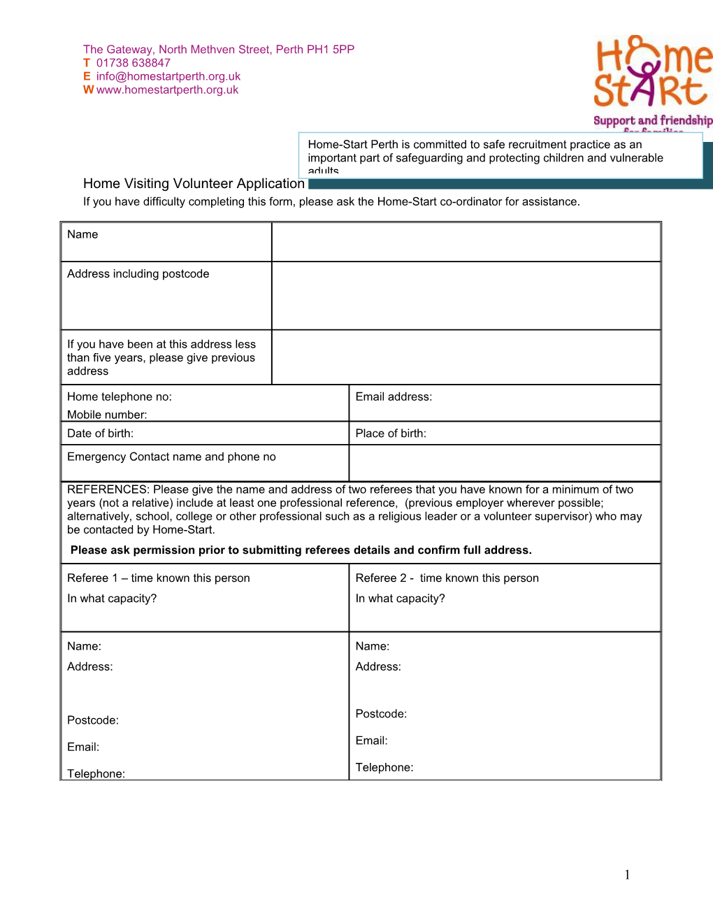 Home Visiting Volunteer Application Form - Confidential