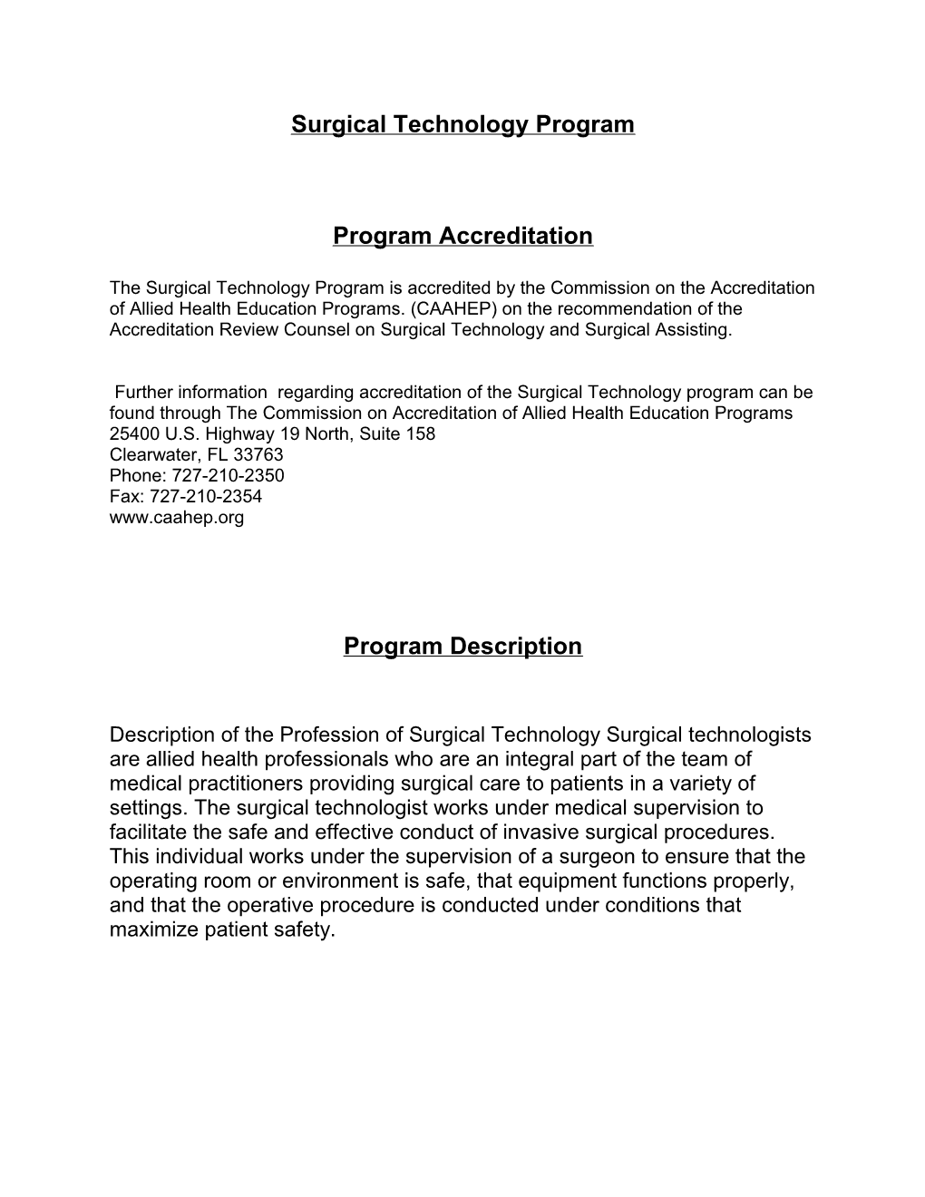 Surgical Technology Program