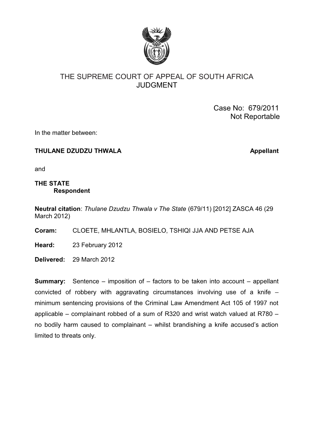 The Supreme Court of Appeal of South Africa s26