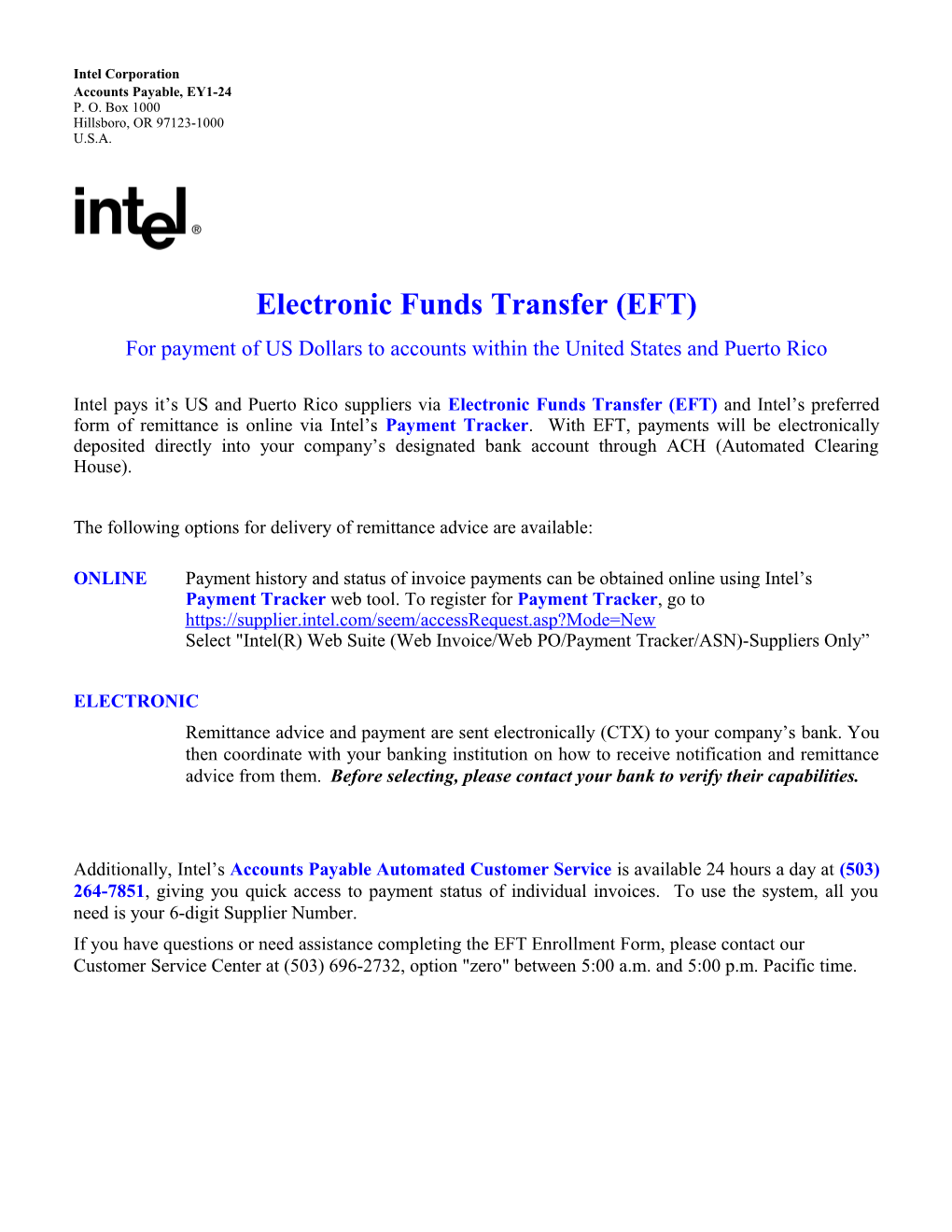 Electronic Funds Transfer (EFT)