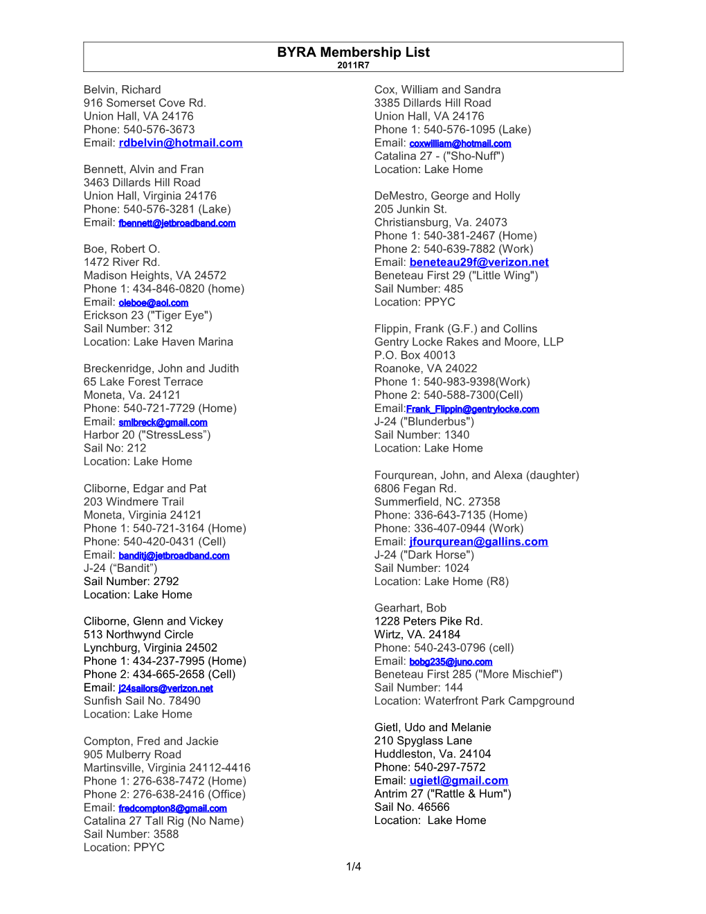 Byra Road Courses As of 060401 s2