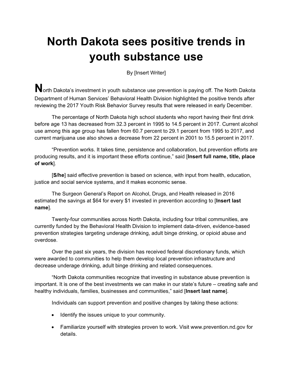 North Dakota Sees Positive Trends in Youth Substance Use