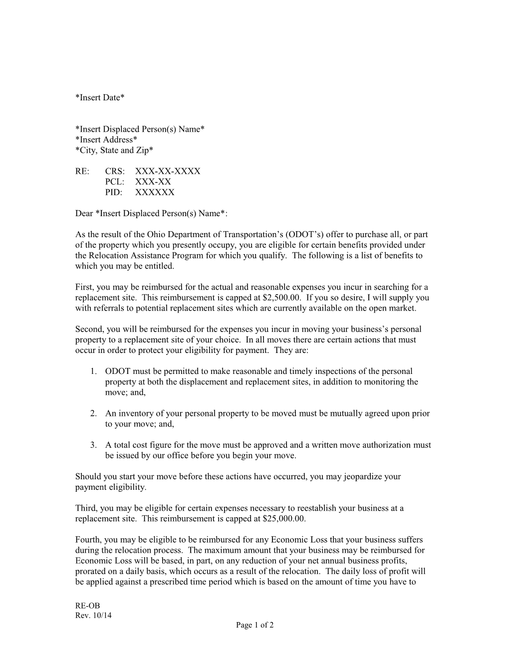 (RE-OB) Non Residential Owner Offer Letter