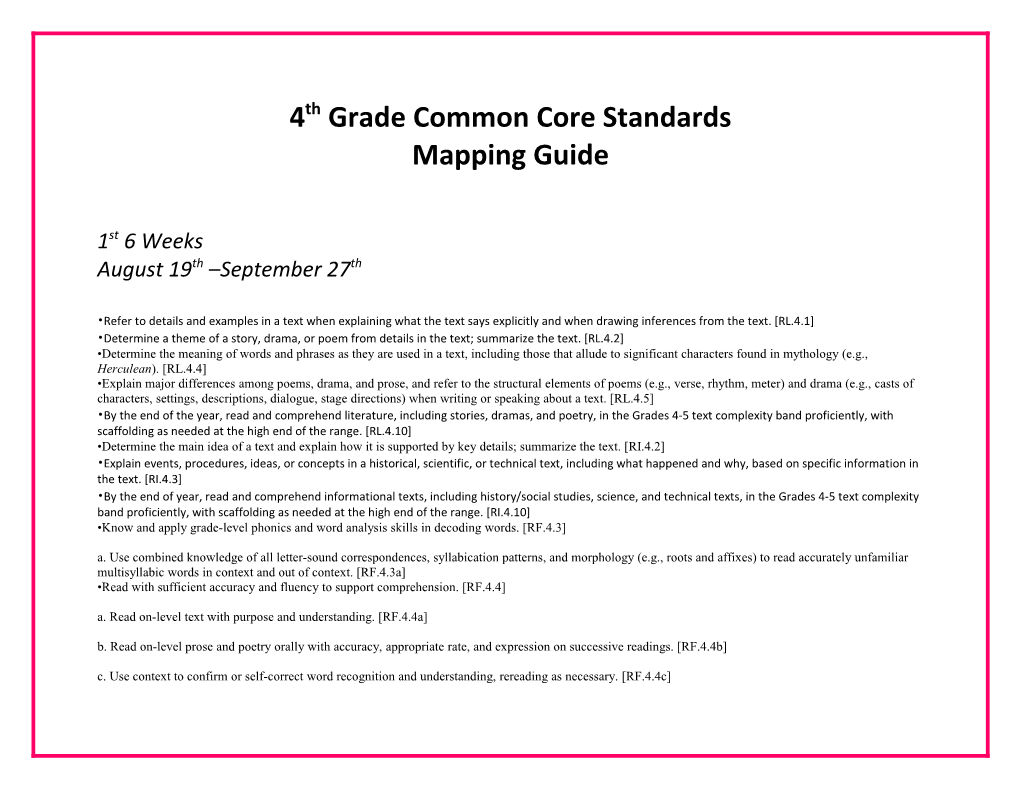 4Th Grade Common Core Standards