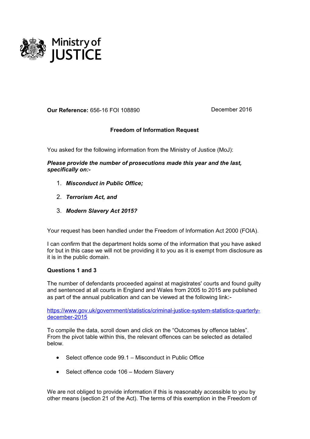 FOI 108890 Misconduct in Public Office Prosecutions