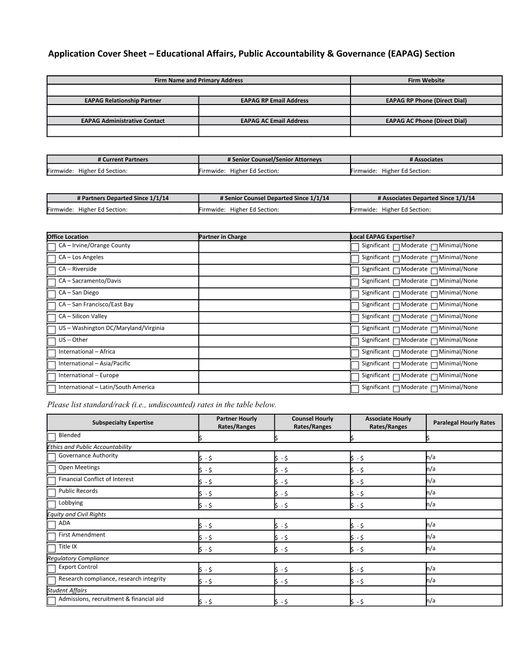 Application Cover Sheet Educational Affairs, Public Accountability & Governance (EAPAG)