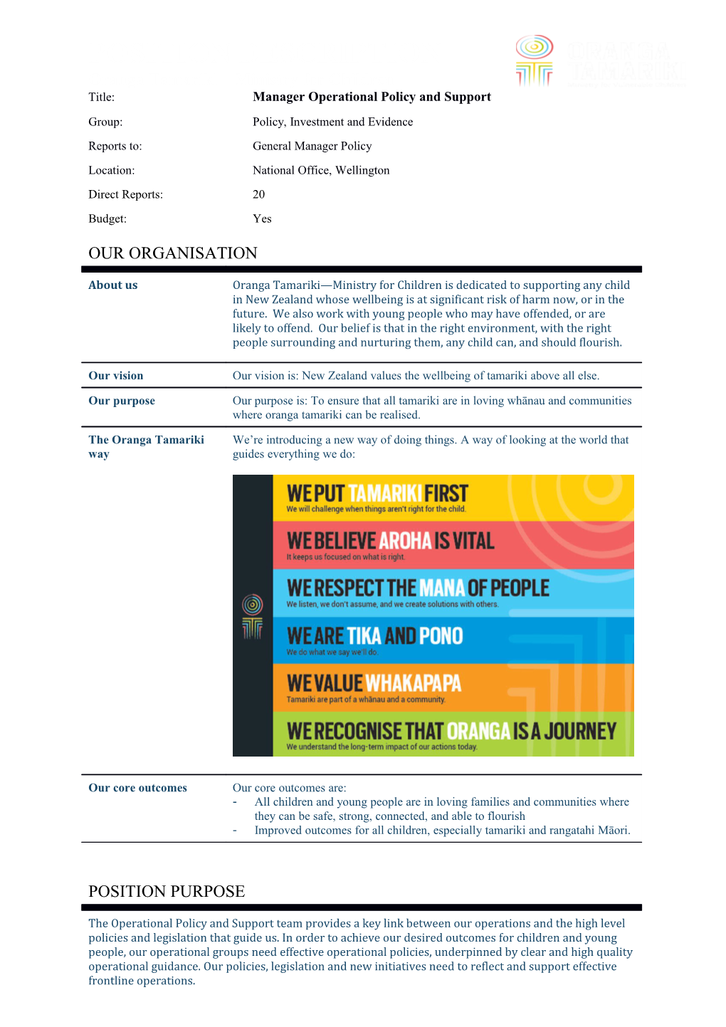 Title: Manager Operational Policy and Support