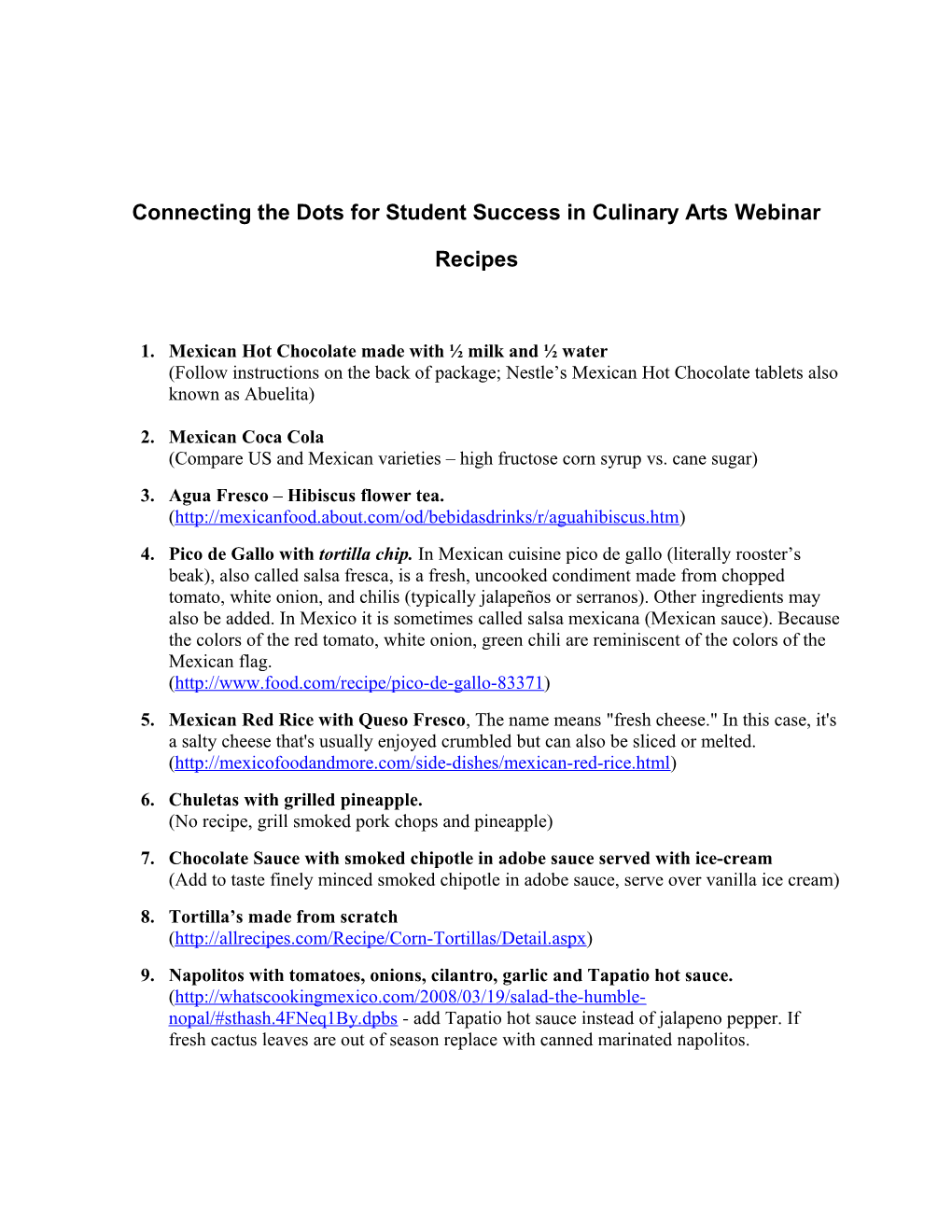 Connecting the Dots for Student Success in Culinary Arts Webinar