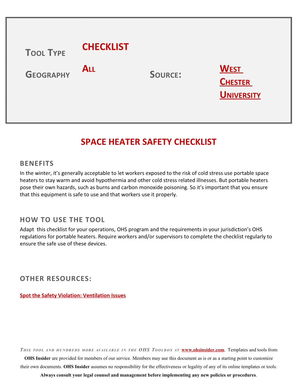 Space Heater Safety Checklist