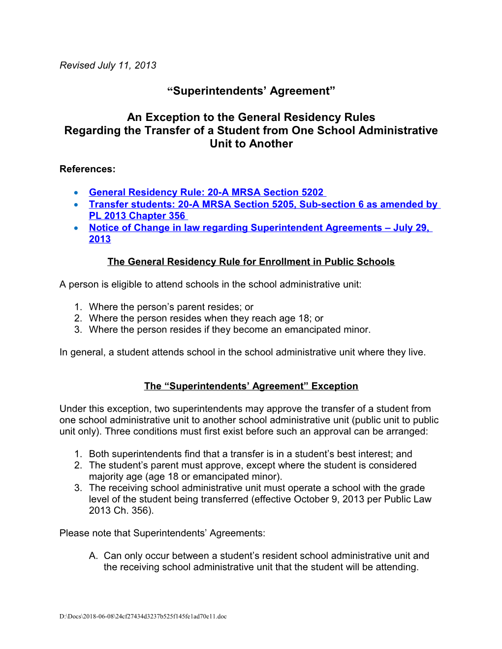 Superintendent S Agreement / Transfer Student