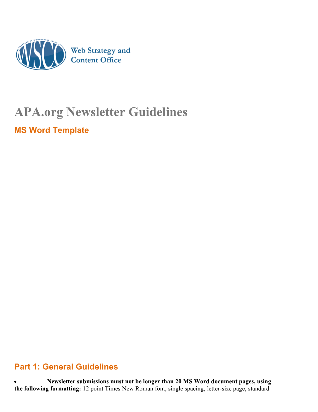 APA.Org Newsletter Guidelines