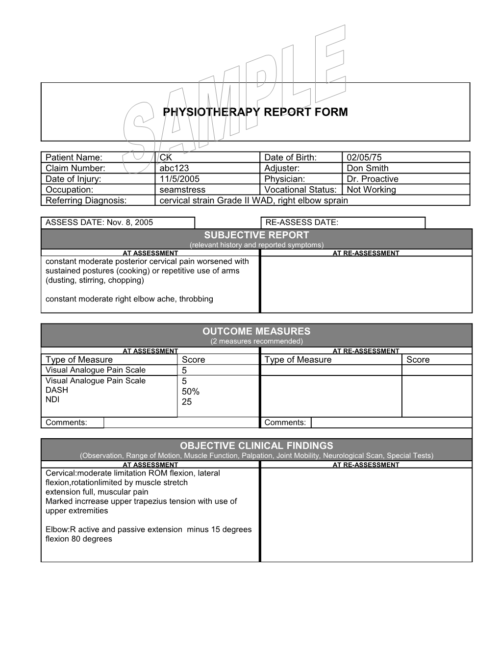 Physiotherapy Report Form