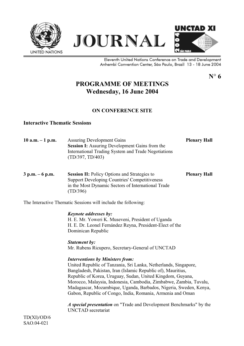 Programme of Meetings