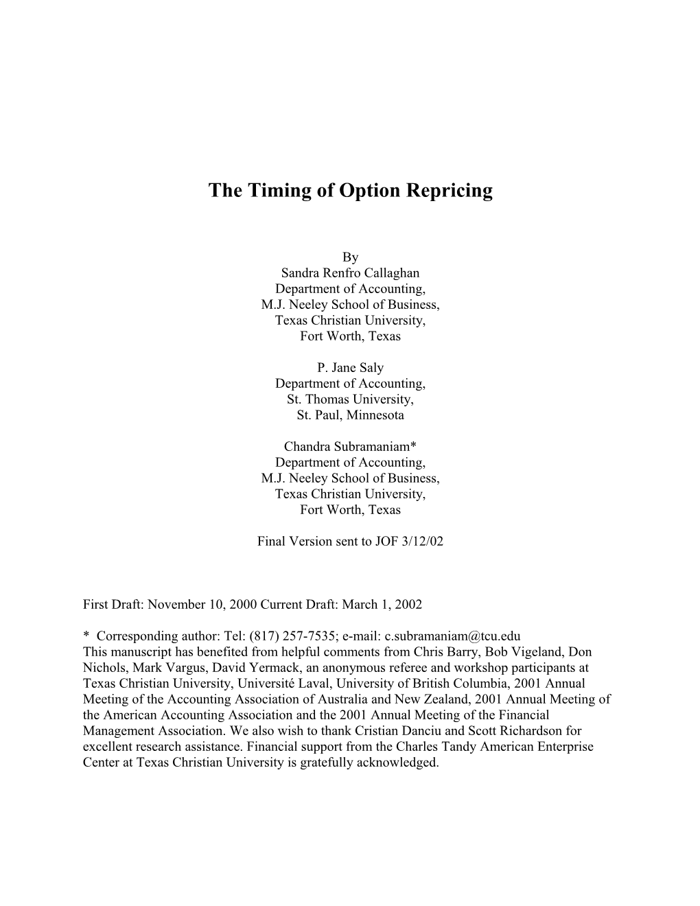 The Timing of Option Repricing