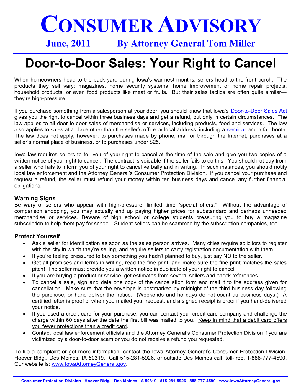 Door-To-Door Sales: Your Right to Cancel