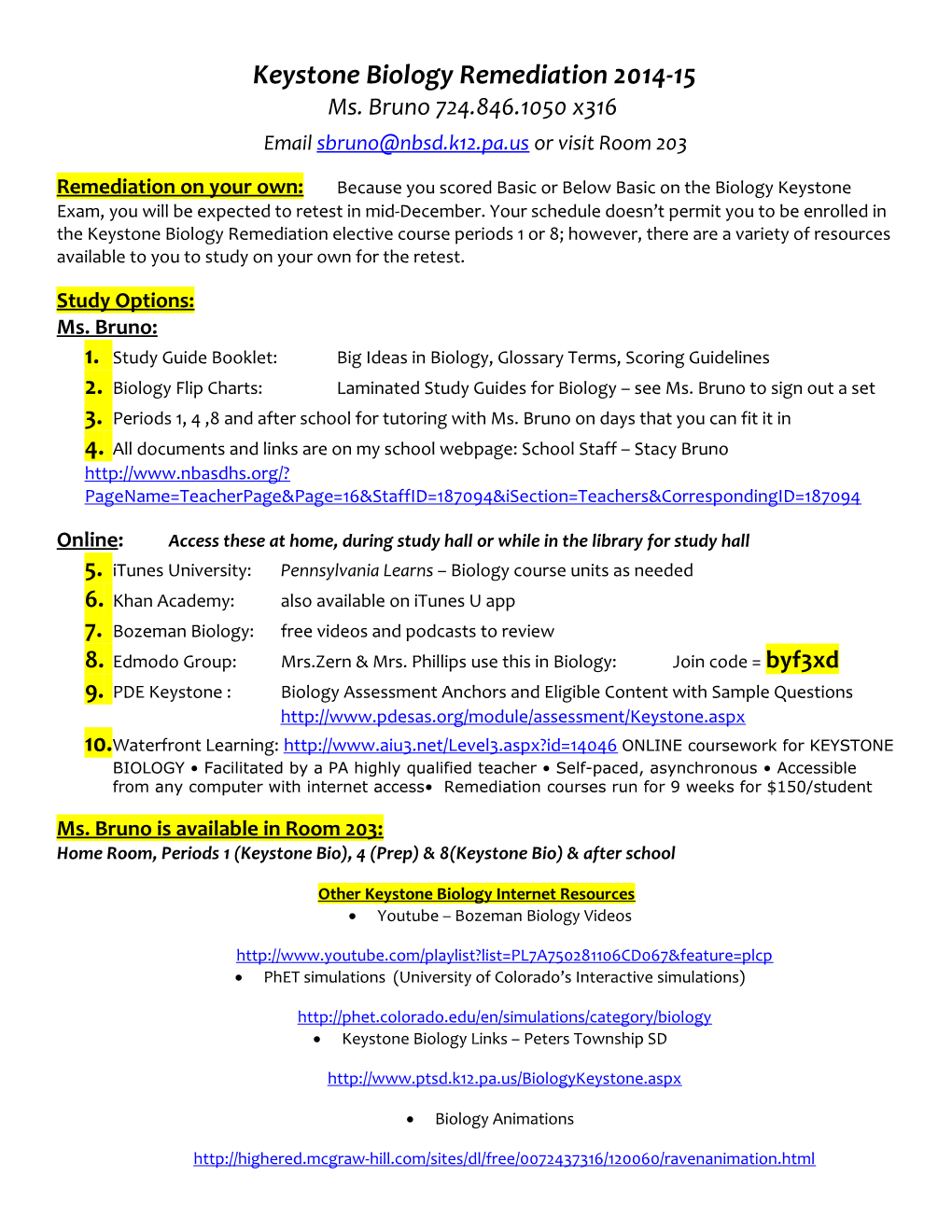 Keystone Biology Remediation 2014-15