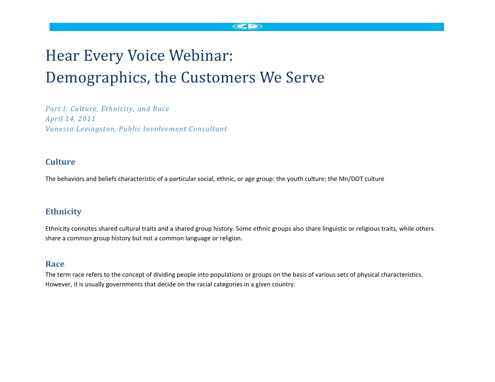 Hear Every Voice Webinar: Demographics, the Customers We Serve