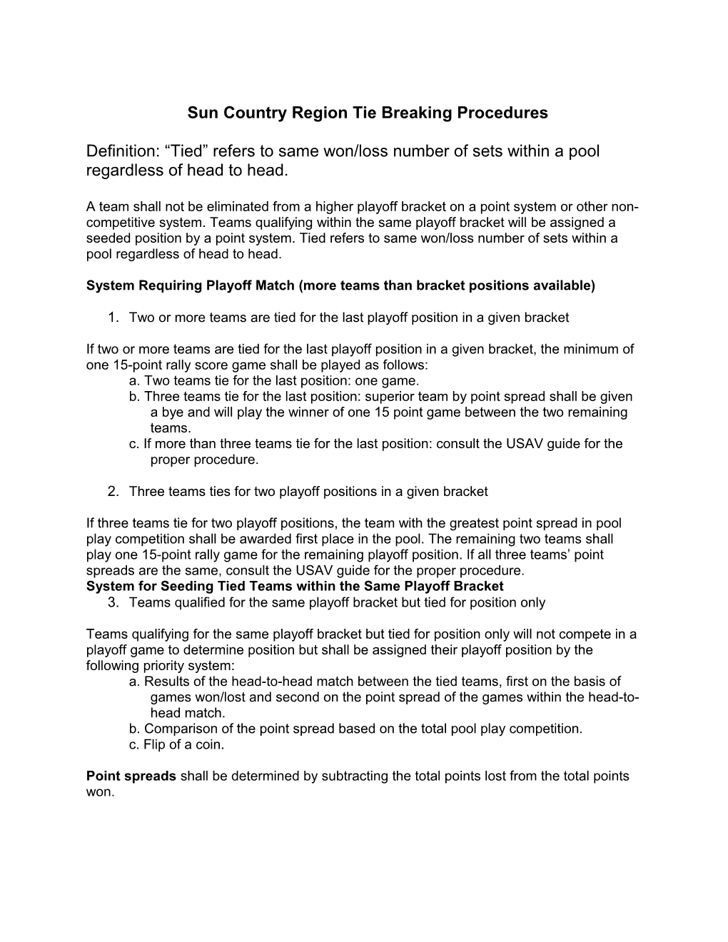 Sun Country Region Tie Breaking Procedures