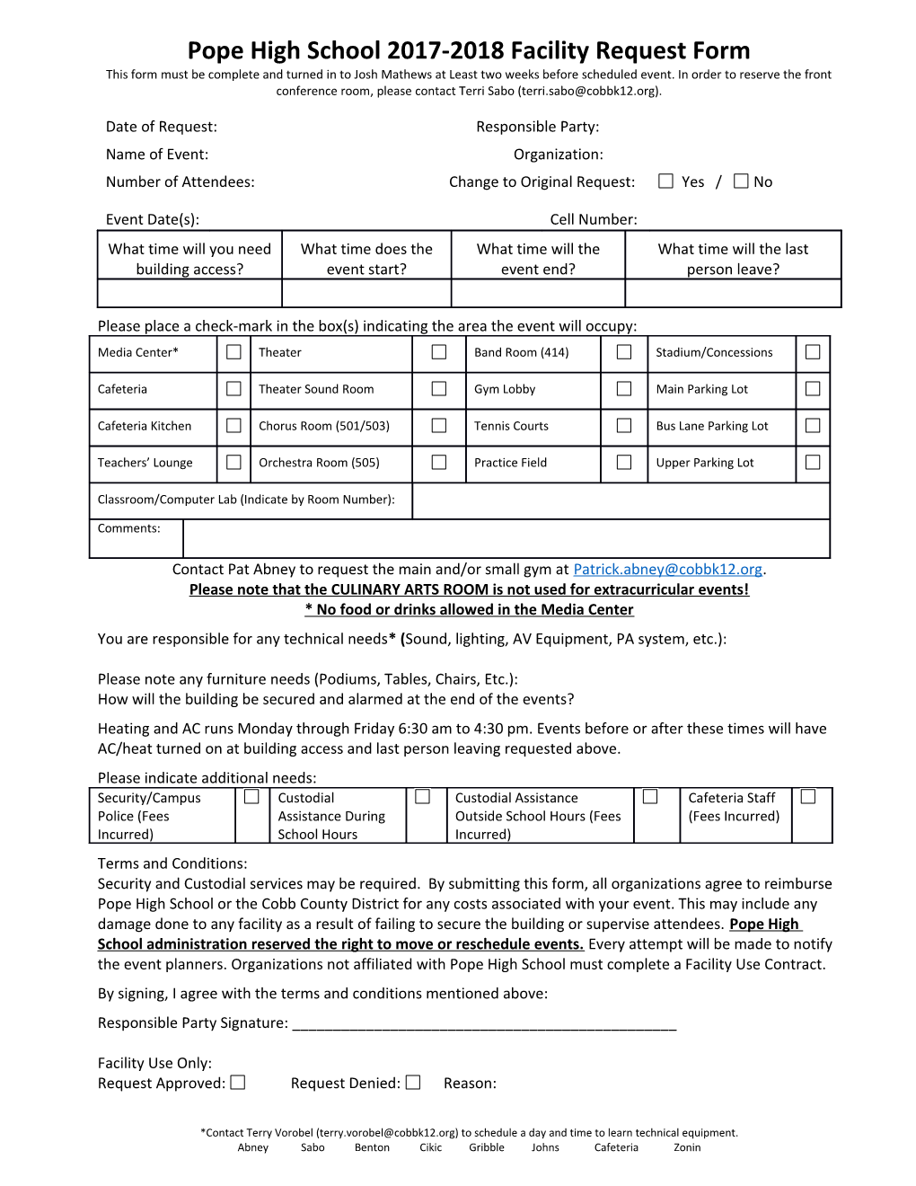 Pope High School 2017-2018 Facility Request Form