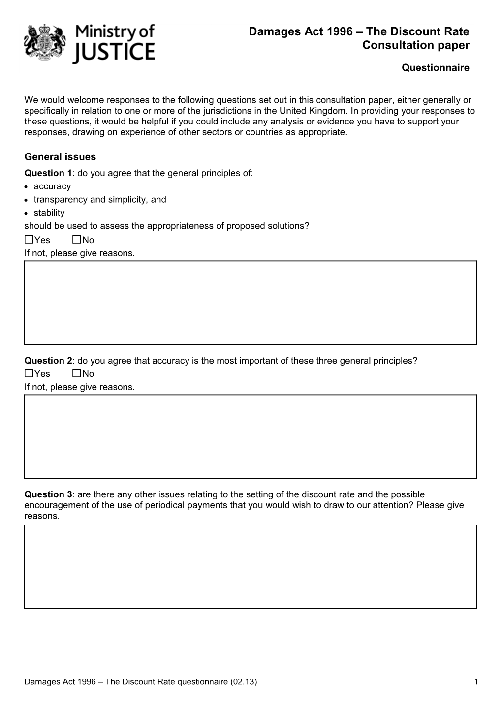 Discount Rate Review of Legal Base - Questionnaire