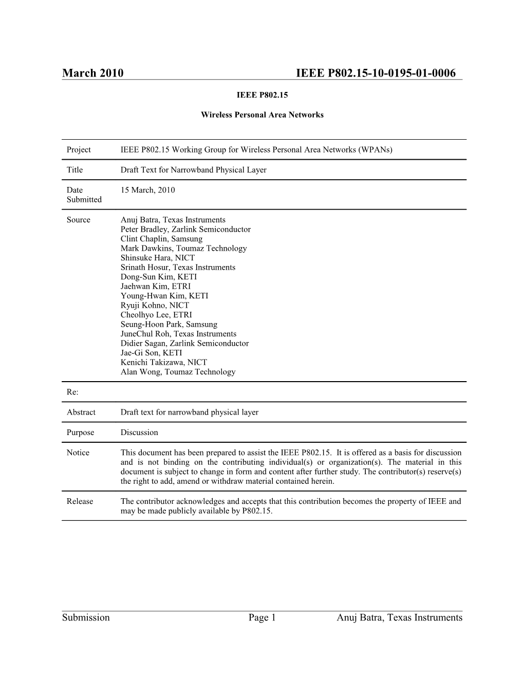 Draft Text for Narrowband Physical Layer