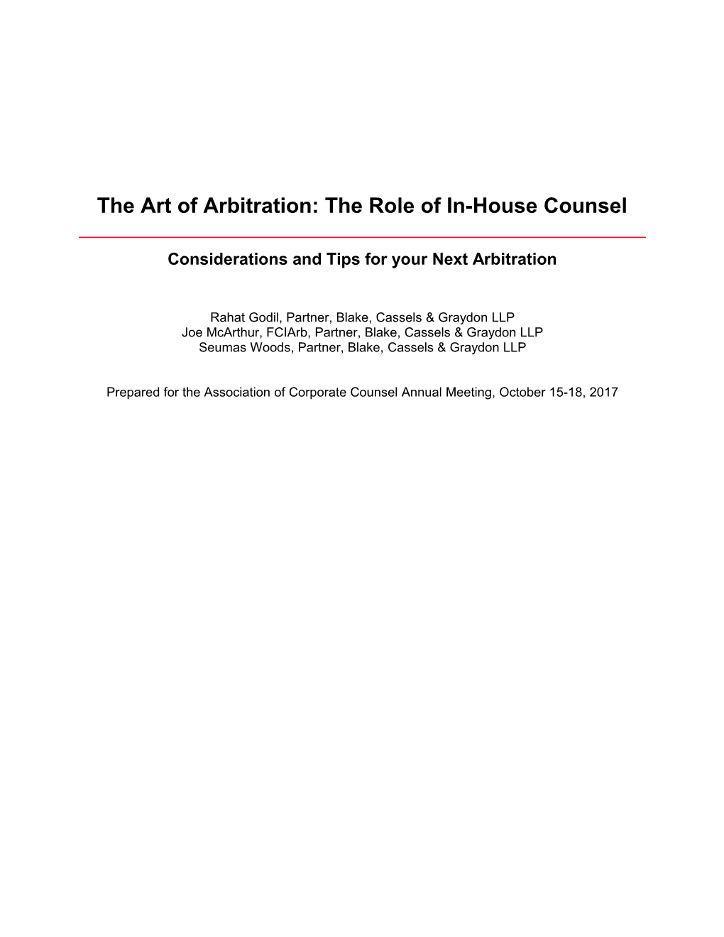 The Art of Arbitration: Role of In-House Counsel