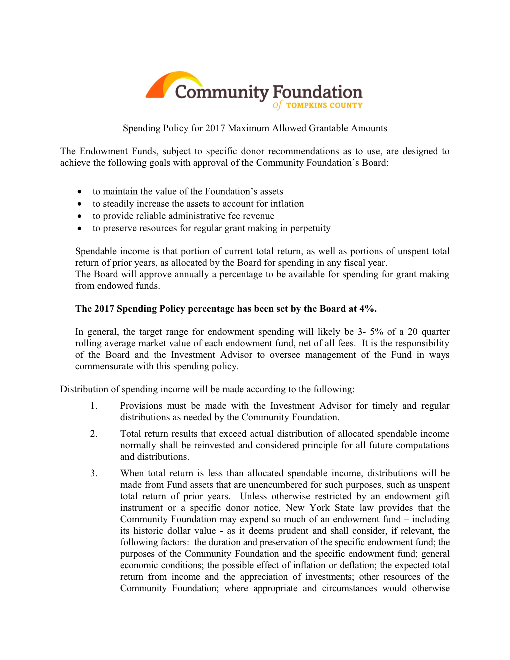 5-27-08 Draft Community Foundation Spending Policy