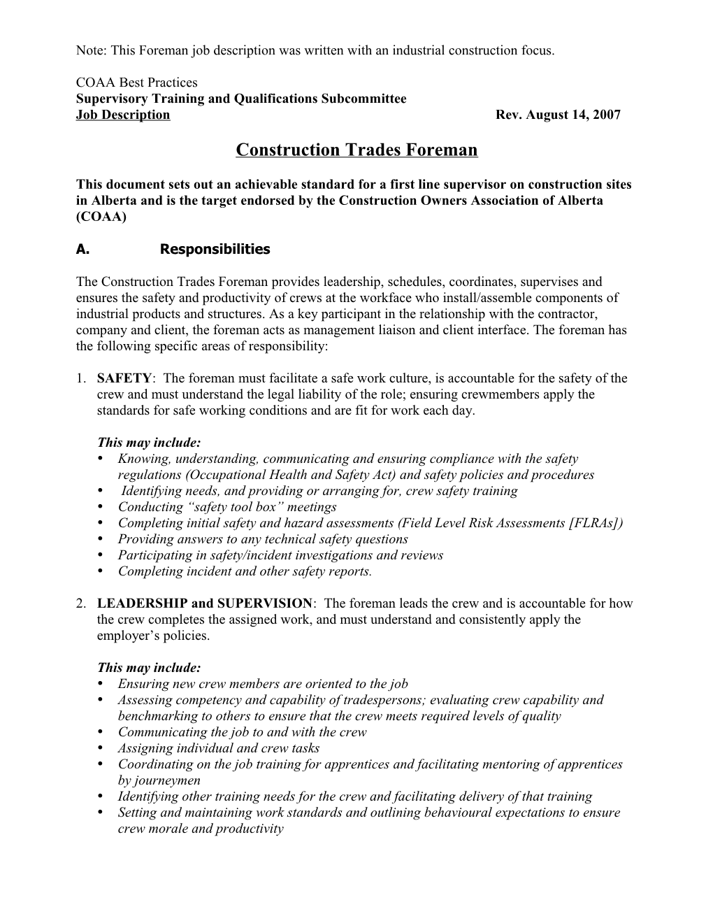 Construction Trades Foreman