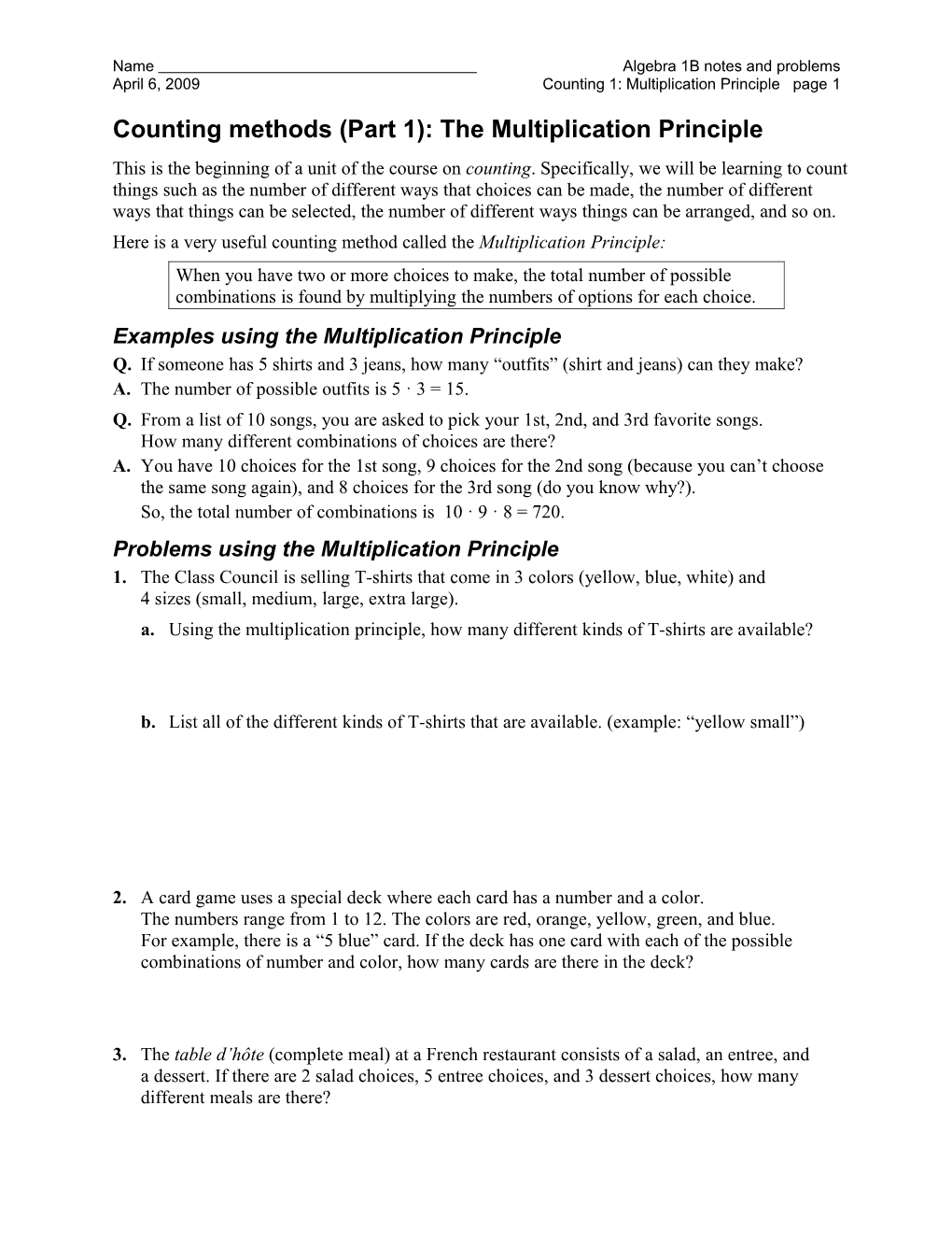 Counting Problems: Combinations