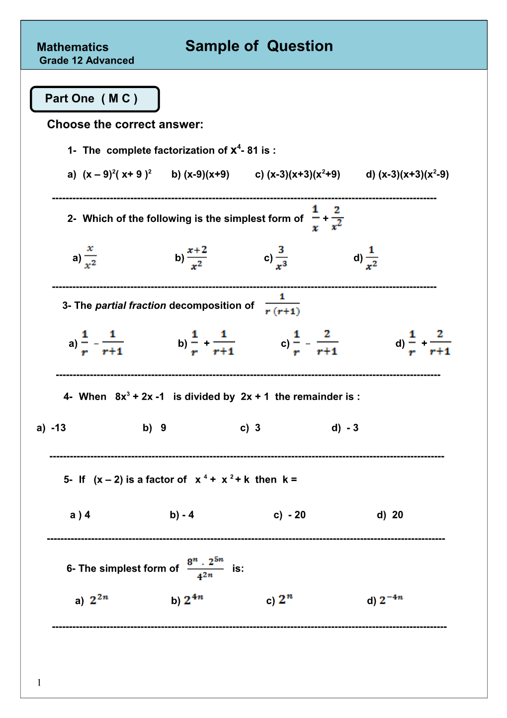 Choose the Correct Answer s1