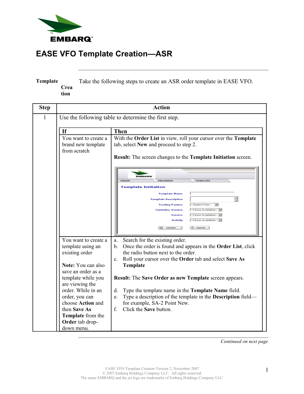 EASE VFO Template Creation ASR