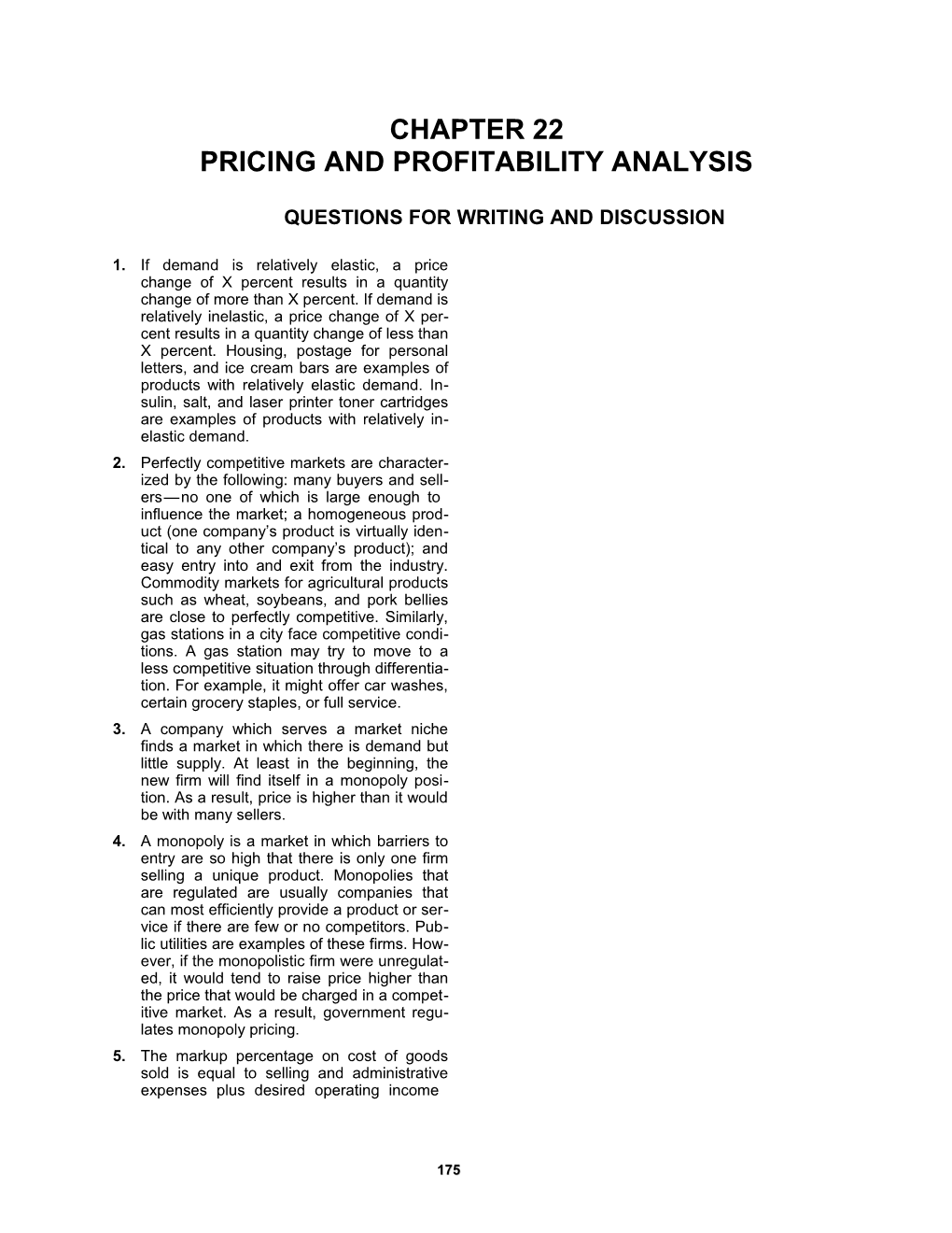 Chapter 22: Pricing and Profitability Analysis