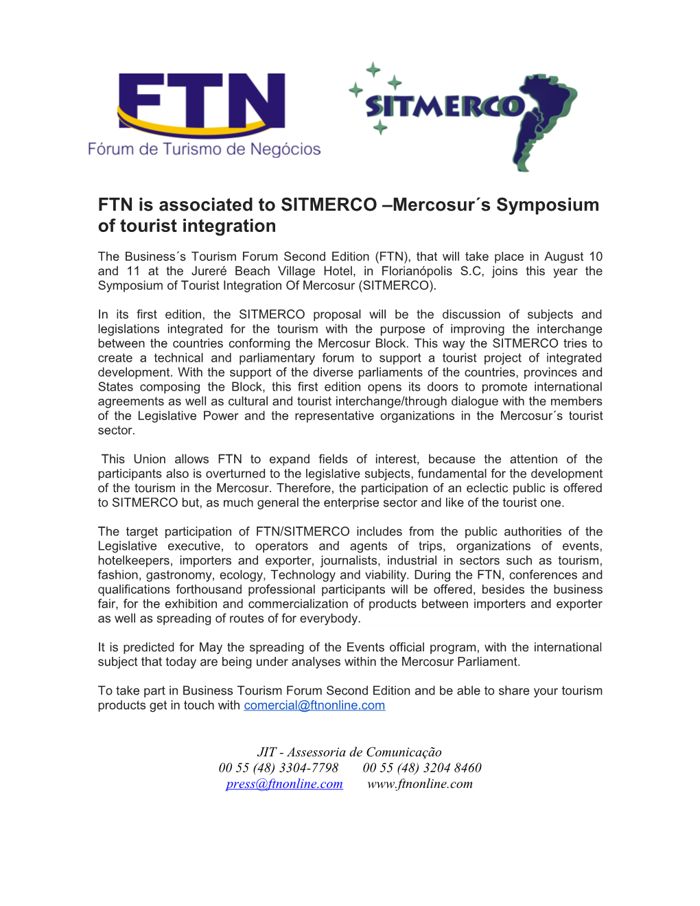 FTN Associa-Se Ao SITMERCO - Simpósio De Integração Turística Do Mercosul